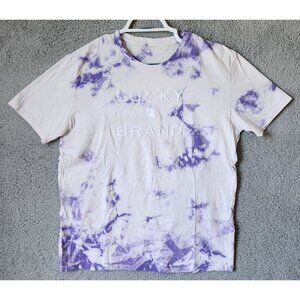 Lucky Brand Purple Marble Tie Dye Embroidered T Shirt Size Large 100% Cotton